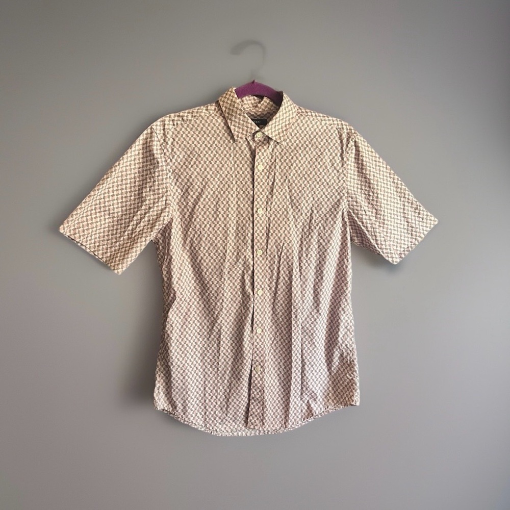 Alfani Short-Sleeve Geometric Button-Down Shirt - Pink & Brown